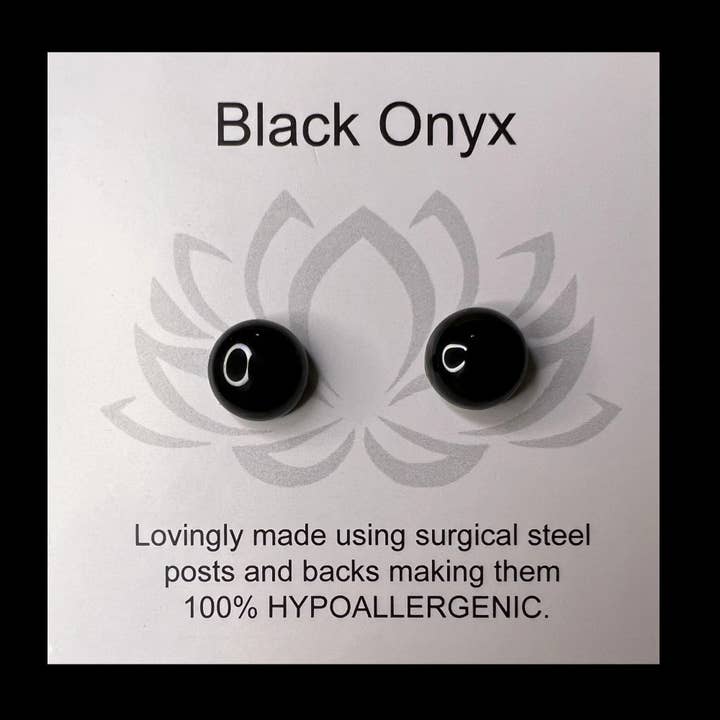 Black Onyx Gemstone Post Earrings/8mm Cabochon for wholesale by bits of inspired living