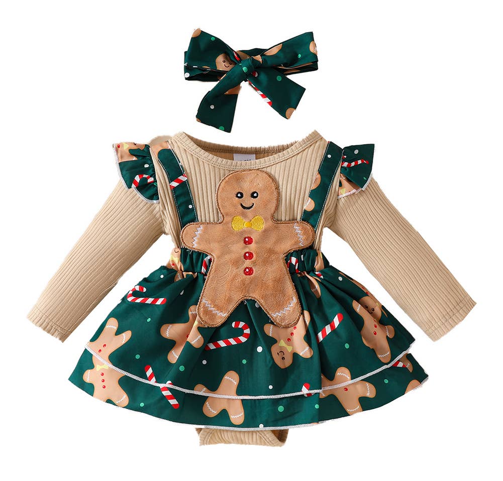 Fennco Styles - Wholesale Clothing Set - Baby - Gingerbread Man Baby Dress & Headband