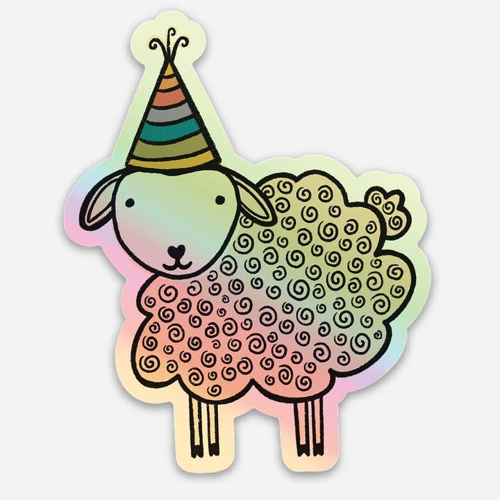 Happy Day Sheep - Cute Holographic Sticker for wholesale by Heidi Webb Design