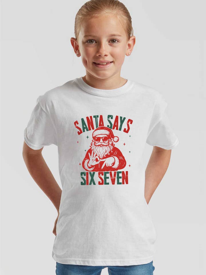Kids Santa Says Six Seven Christmas Printed T-Shirt for wholesale by Missi Clothing