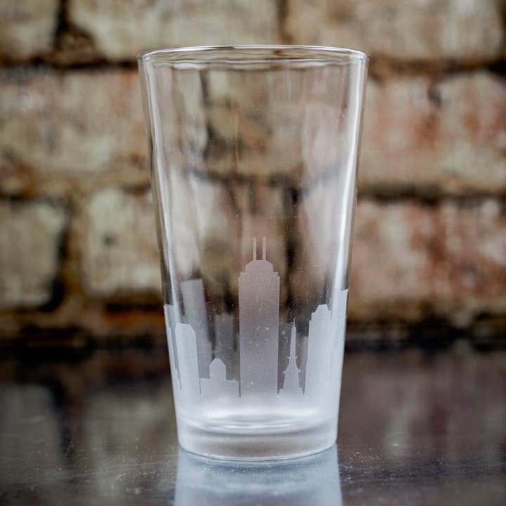 Indianapolis, Indiana Skyline Pint Glass for wholesale by Urban & Etched