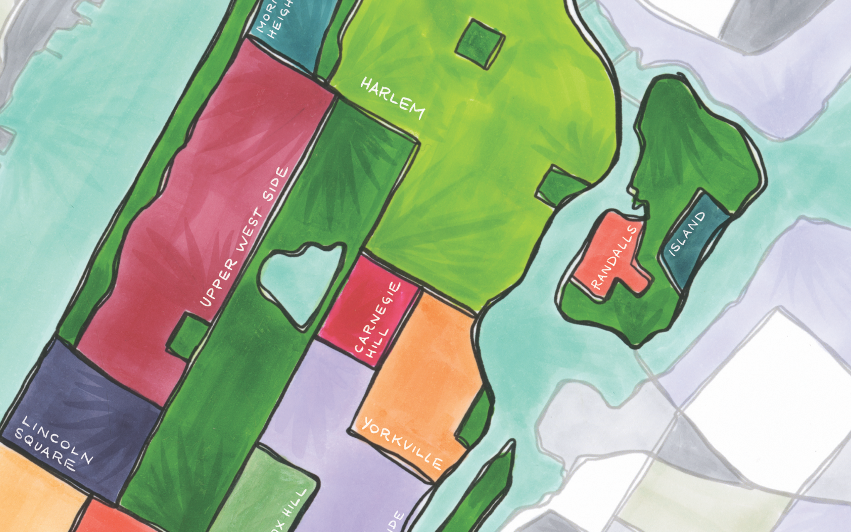 Terratorie Maps + Goods – wholesale Vardagliga hälsningskort – Manhattan stadsdelar Karta konsthälsningskort1