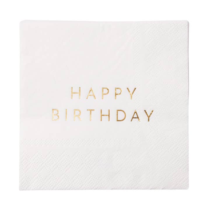 WITTE & GOUDEN SIGNATURE HAPPY BIRTHDAY COCKTAILSERVETTEN voor wholesale door Bonjour Fête