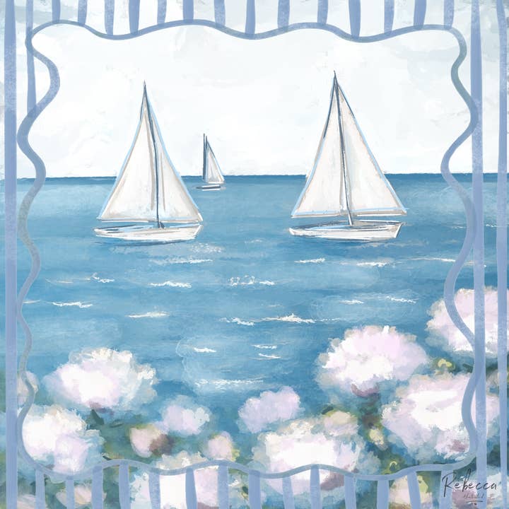 BATEAUX À VOILE BLANCS-TAPIS DE MAHJONG (PRÉCOMMANDE) pour la vente par Rebecca Illustrated