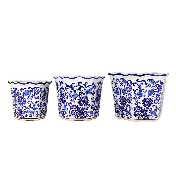 Blue and White Chinoiserie Garden Planter Set for wholesale by Euro Ceramica Home | ClayBarn