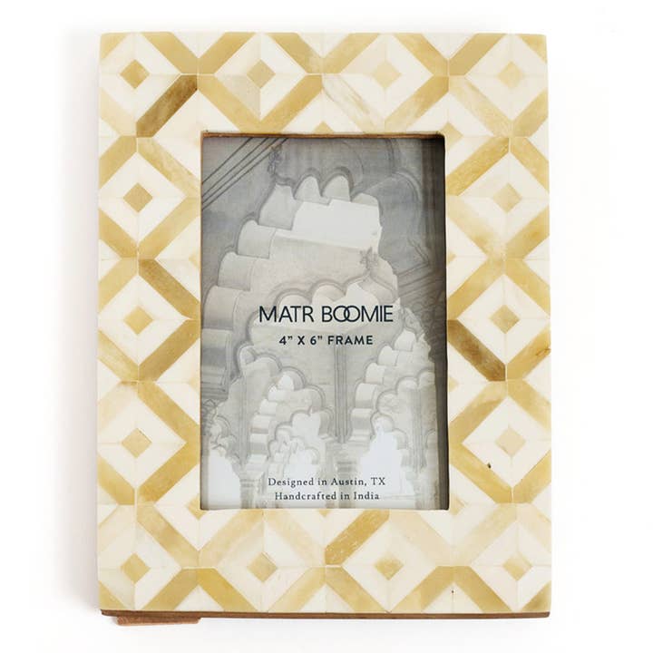 Matr Boomie Fair Trade - Wholesale Picture Frame - Dari Sandstone Mosaic 4x6 Picture Frame - Hand Carved Bone