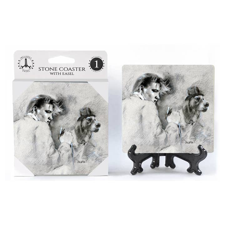 SJT Enterprises, Inc. - Wholesale Coasters - Elvis singing with a hound dog (black & white)