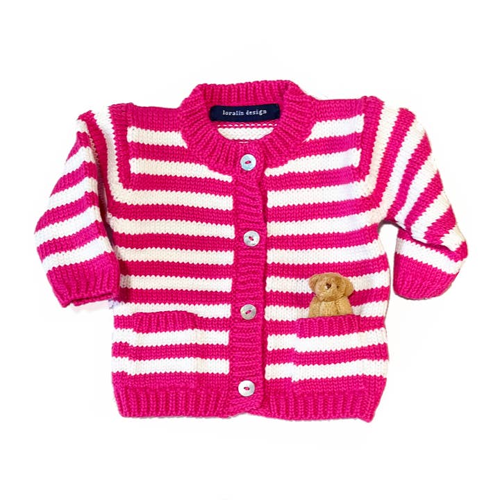 Hot Pink Striped Bear Cardigan for wholesale by Loralin Design