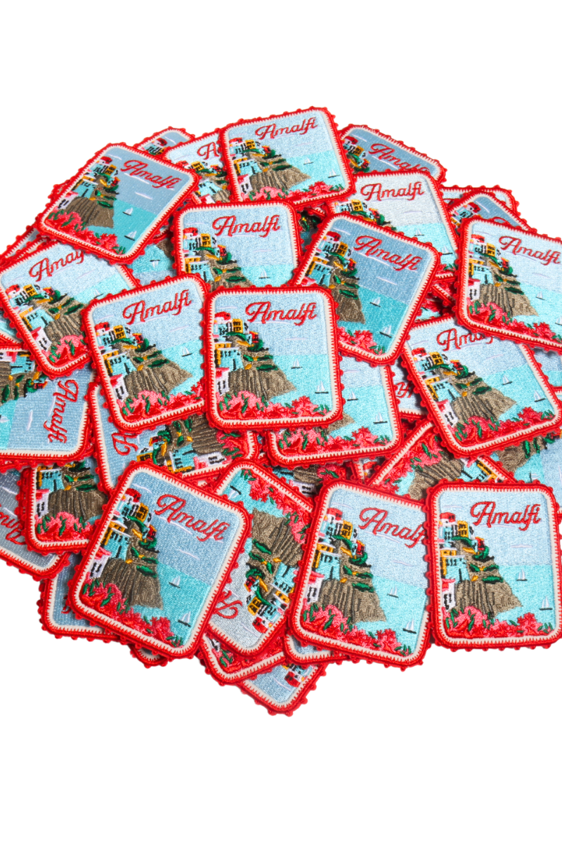 Red AMALFI Embroidered Iron-On Patches - Rectangle for wholesale on Faire2