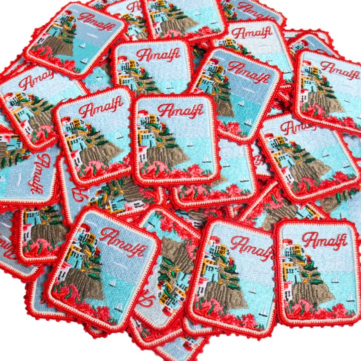 Red AMALFI Embroidered Iron-On Patches - Rectangle for wholesale on Faire2