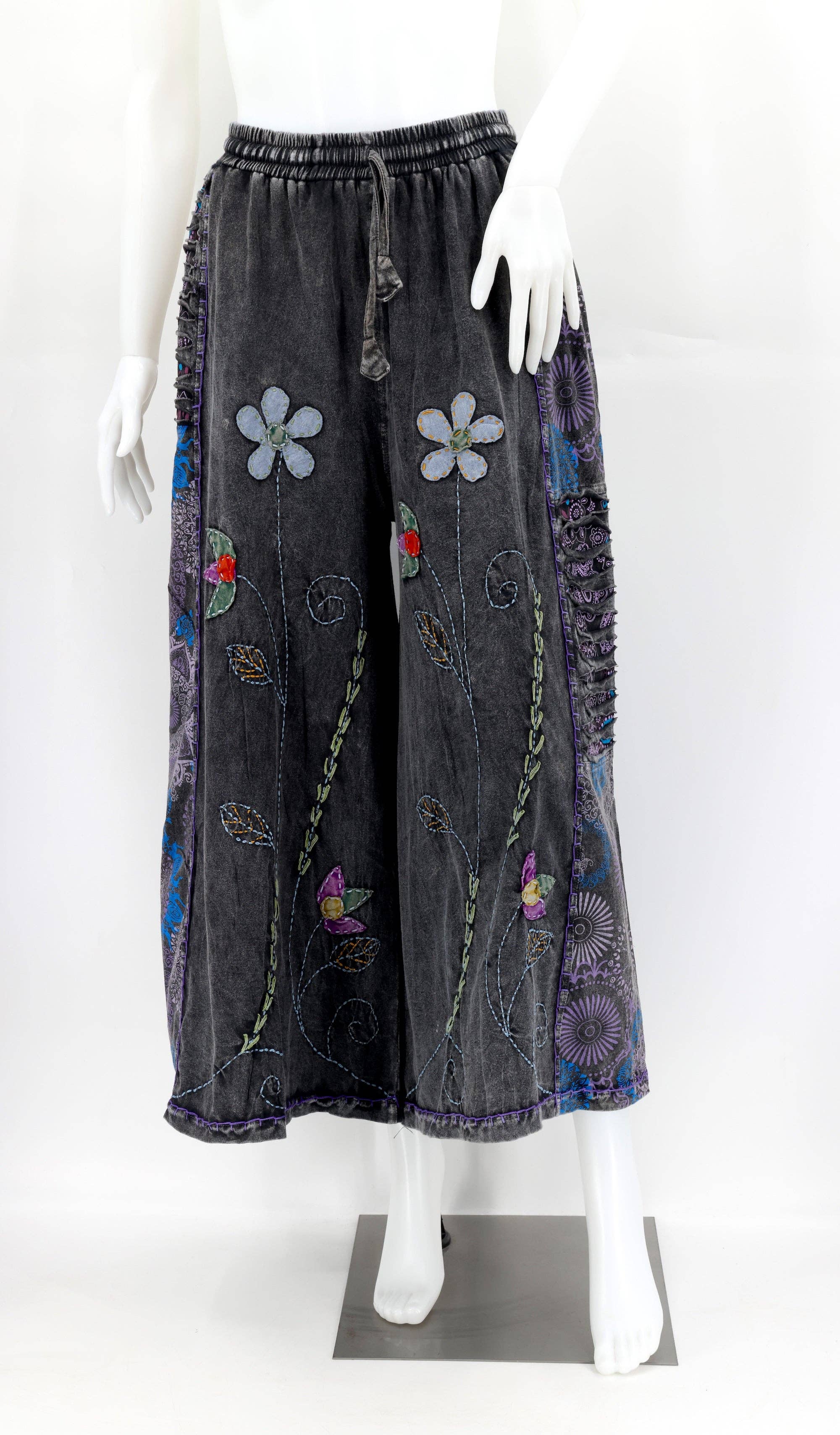 Himalaya Handmade - Wholesale Pants - Women's - Floral Embroidered Wide Leg Cotton Palazzo Pants14