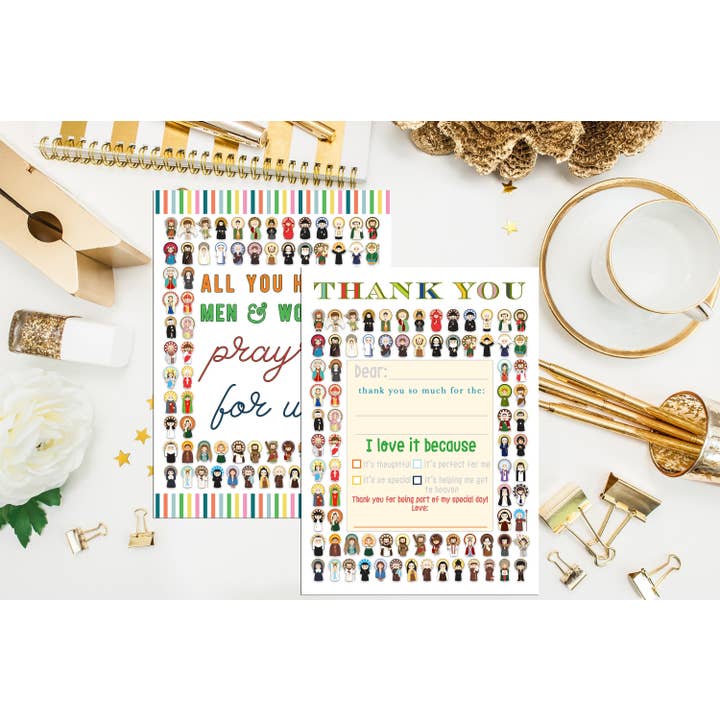 First Communion Thank You Note Cards. Catholic Saints Note Card. Pre-written Kids First Communion Thank you. Pre-made First Holy Communion. for wholesale by Meyer Market Designs
