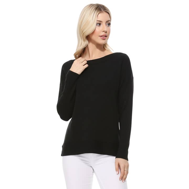 Silky Soft Rayon Stretch Boat Neck Sweater Top MK8140 for wholesale by Mak