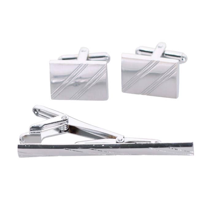 Classy Cufflinks - Venta al por mayor Gemelos - Hombre - Juego de gemelos y barra de corbata de plata lisa Vittorio Vico de Classy Cufflinks