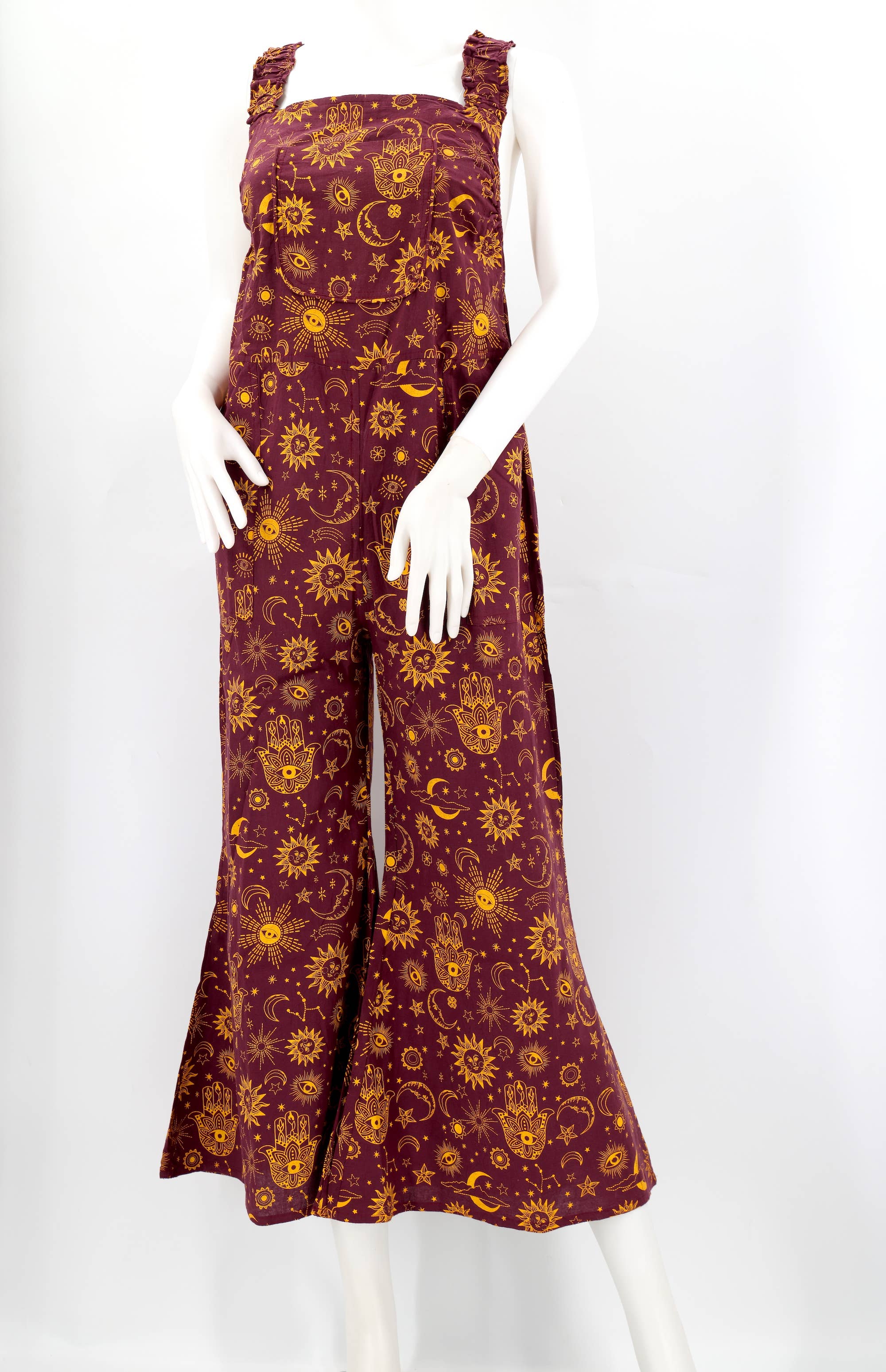 Himalaya Handmade - Wholesale Overalls - Women's - Cotton Hippie Handmade Celestial Print Wide Leg Bohemian Overalls1