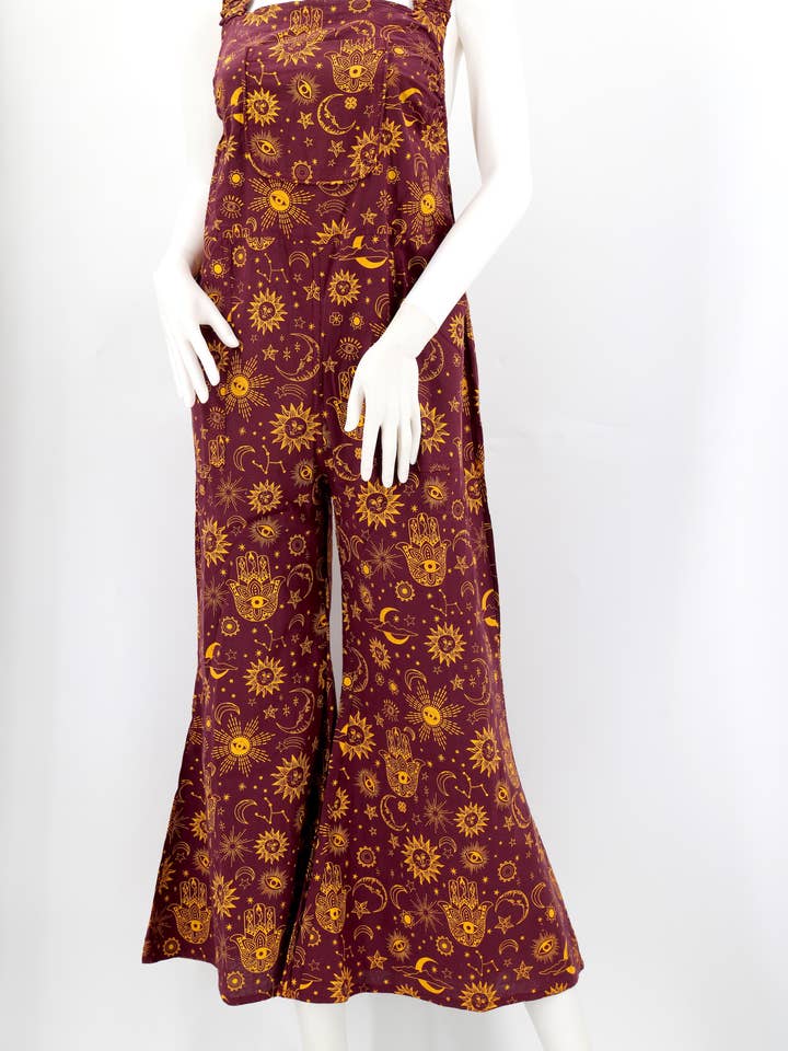 Himalaya Handmade - Wholesale Overalls - Women's - Cotton Hippie Handmade Celestial Print Wide Leg Bohemian Overalls1