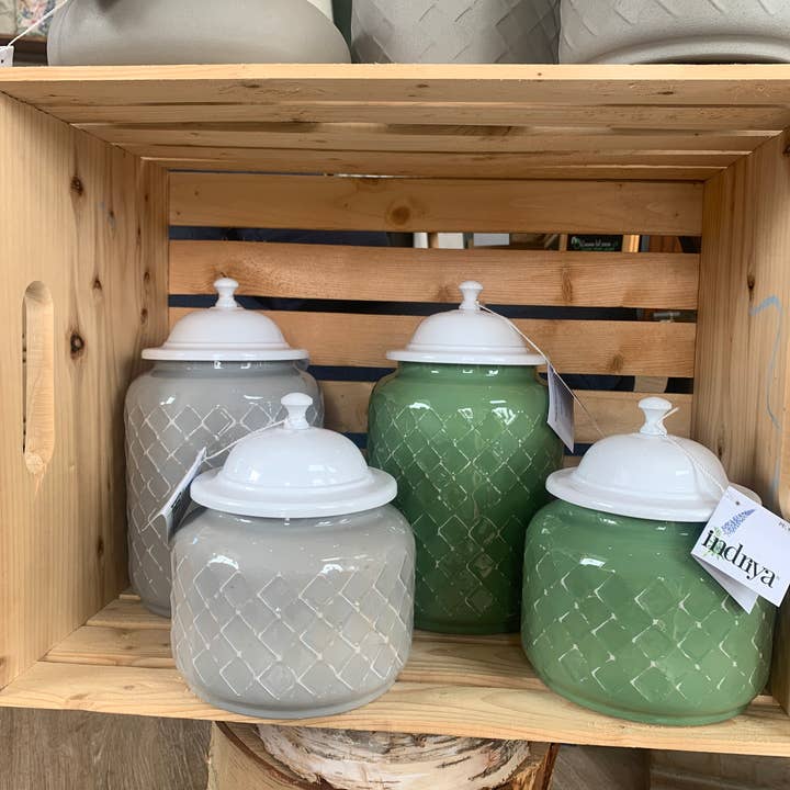 Iron Kitchen Storage Canister with lid- 2 sizes & colours for wholesale by Indriya Home