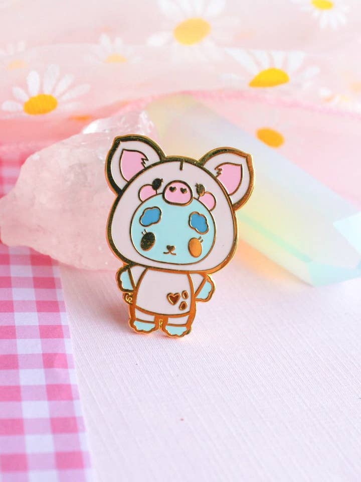 Pig costume Nube Enamel Pin for wholesale by Basura Gang