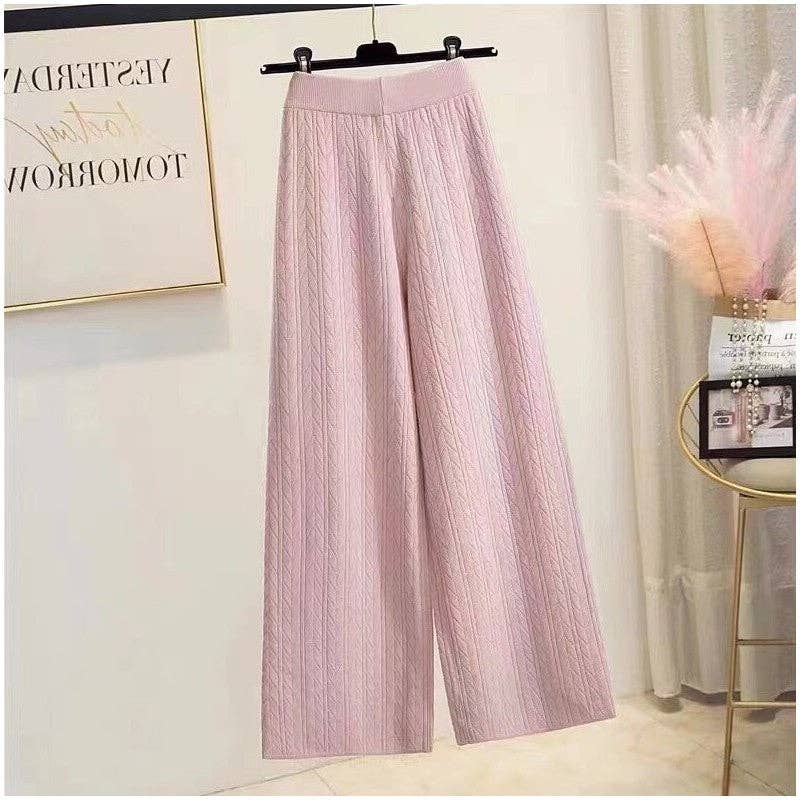 UZ Wholesale Store – Großhandel Hose – Damen – Einfarbige Strickhose mit weitem Bein2