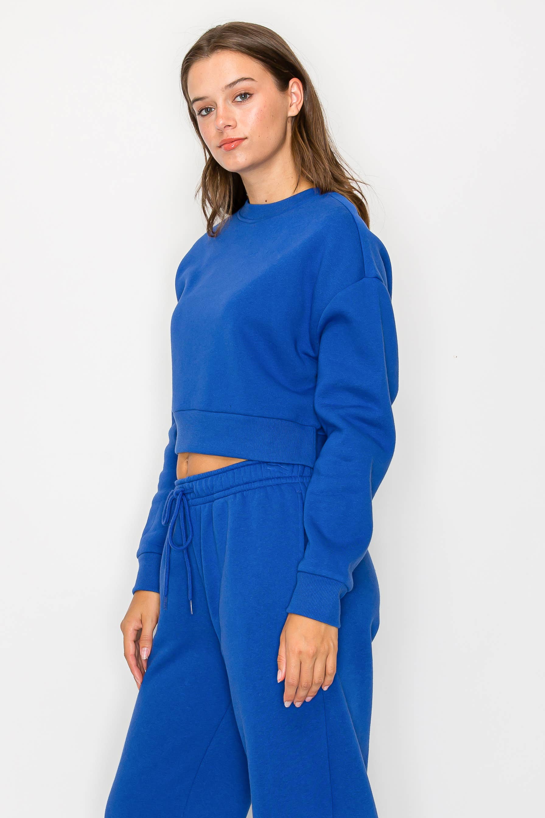 Color 5 - Wholesale Sweatshirt - Women's - Solid color fleece lined cropped basic pull over sweatshirt 23