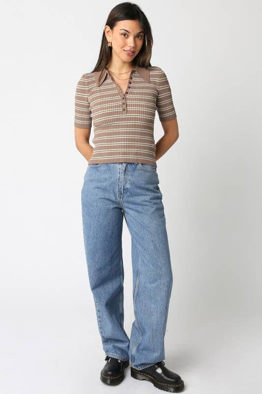 Olivaceous - Wholesale Button Down Shirt - Women's - Ina Stripe Top11