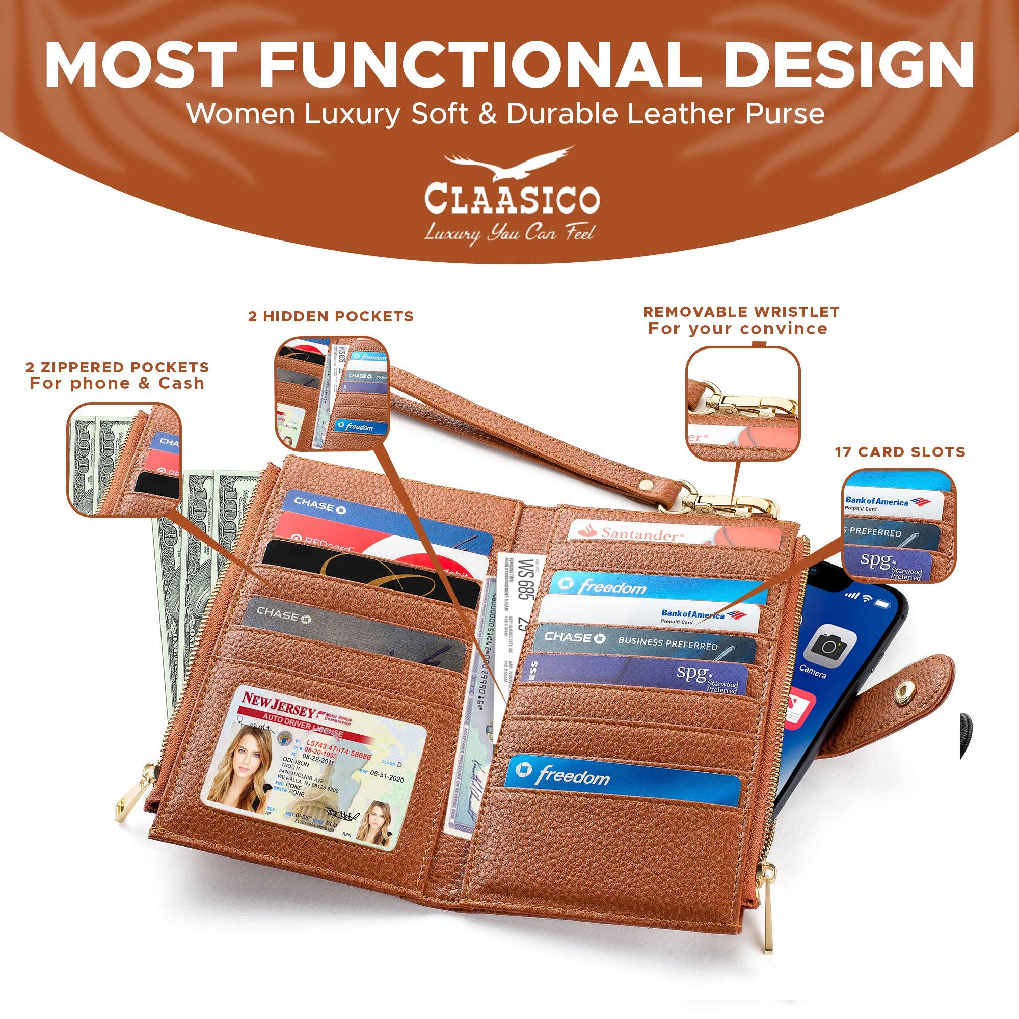 Claasico - Wholesale Phone Wallet - Women's - Women’s RFID wristlet wallet phone holder56