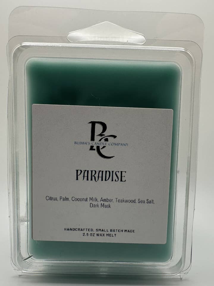 Paradise 2.5oz handgjord vaxsmält för wholesale av Bubba's Candle Company