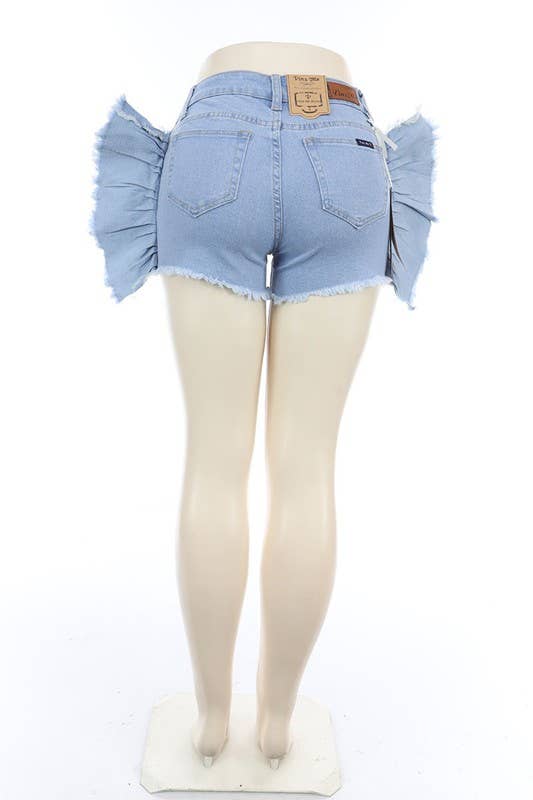 Light Blue Denim Women Shorts Beautiful Ripped Jean Stretches for wholesale on Faire2