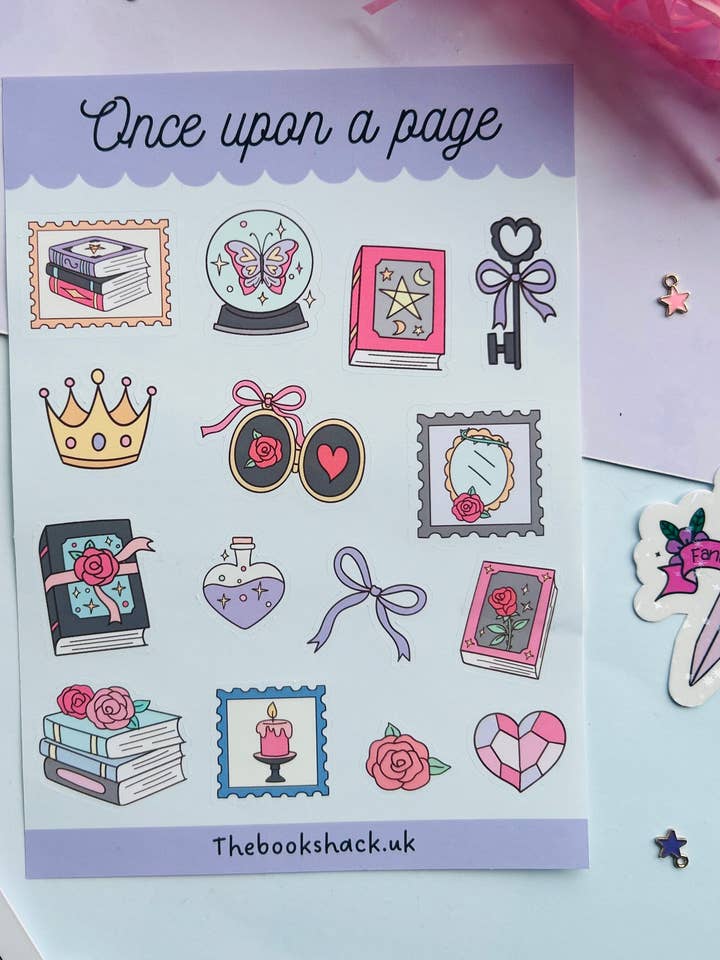 Once Upon a Page Sticker Sheet – Pastel Fantasy Bookish Stickers for wholesale by TheBookShack