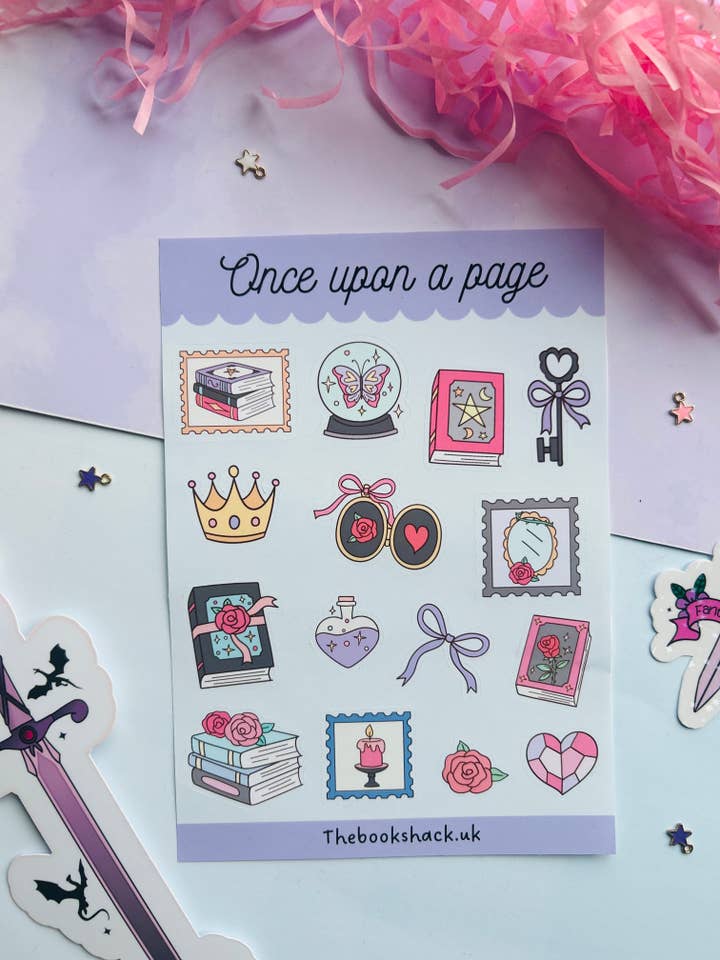 Once Upon a Page Sticker Sheet – Pastel Fantasy Bookish Stickers for wholesale by TheBookShack