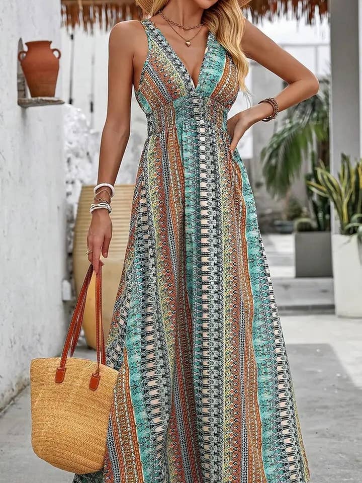 NINEXIS - Wholesale Dress - Women's - CWDHL0947_SUMMER V-NECK BOHEMIAN LONG DRESS0