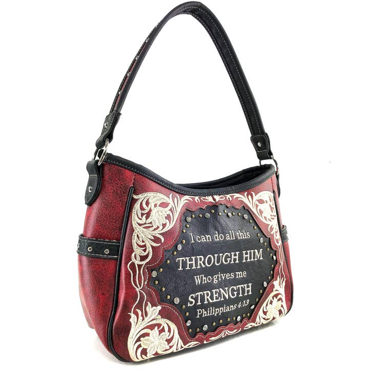 Lunar Deer - Vendita all'ingrosso Tracolla - Donna - Bible Verse Philippians 4:13 Borsa Hobo con ricamo7