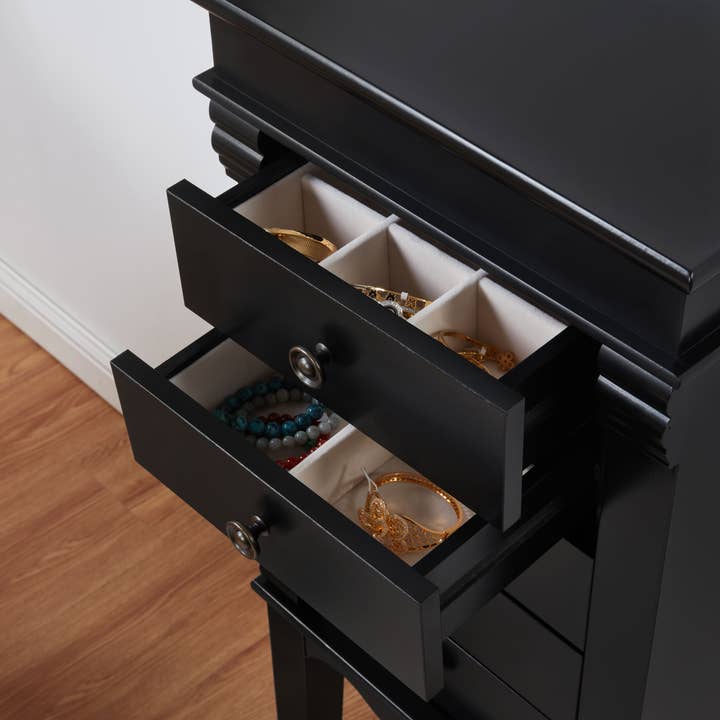 39F Inc. - Vente Boîte/rangement à bijoux - Armoire à bijoux 5 tiroirs avec portes battantes et miroir rabattable