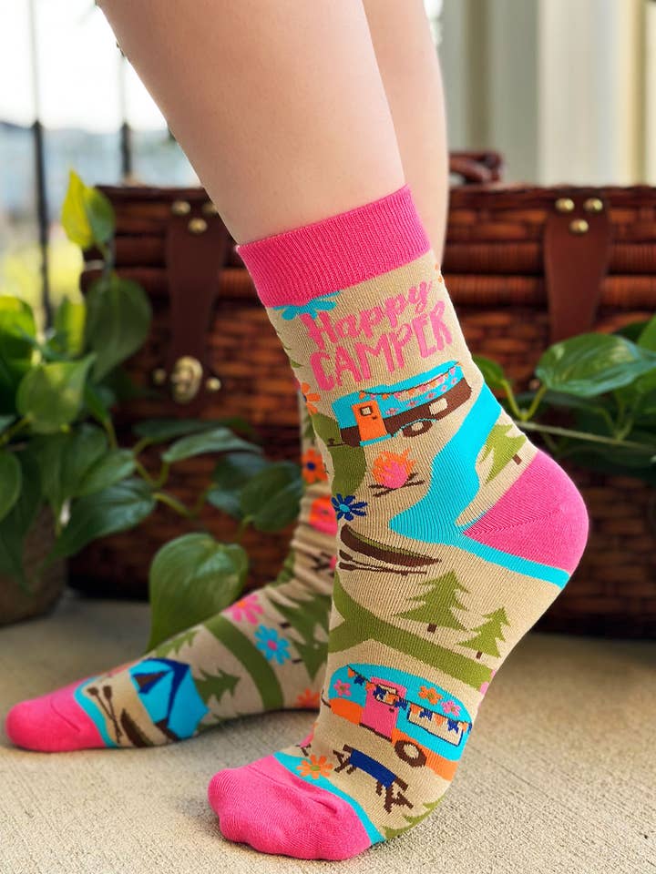 Fabdaz - Wholesale Socks - Women's - Happy Camper Women's Crew Socks