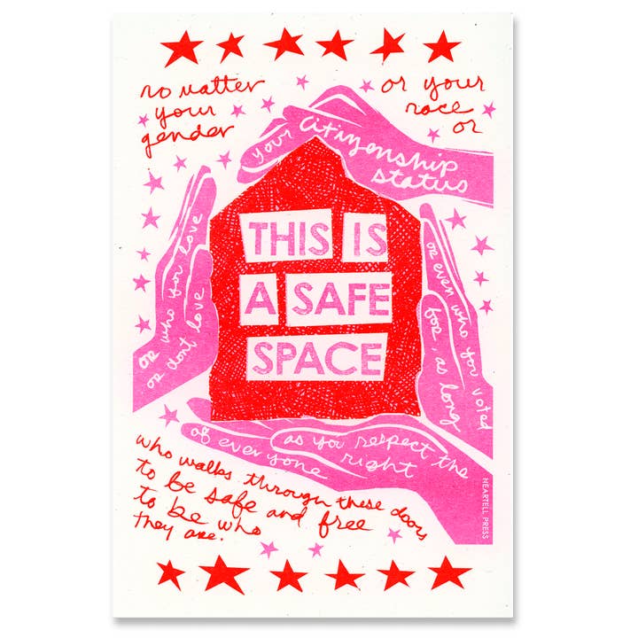Safe Space (Resistance Pink) Risografi 6x9 Kunsttryk for engroshandel hos Heartell Press