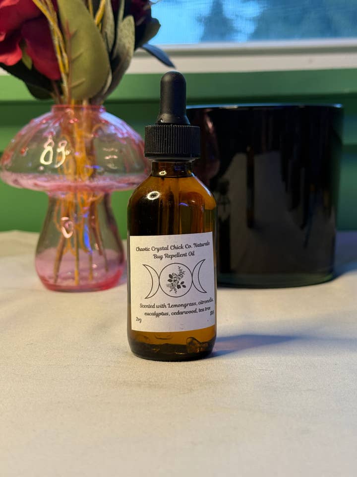 Bug Repellant Crystal Infused Body Oil for wholesale by Chaotic Crystal Chick Co.