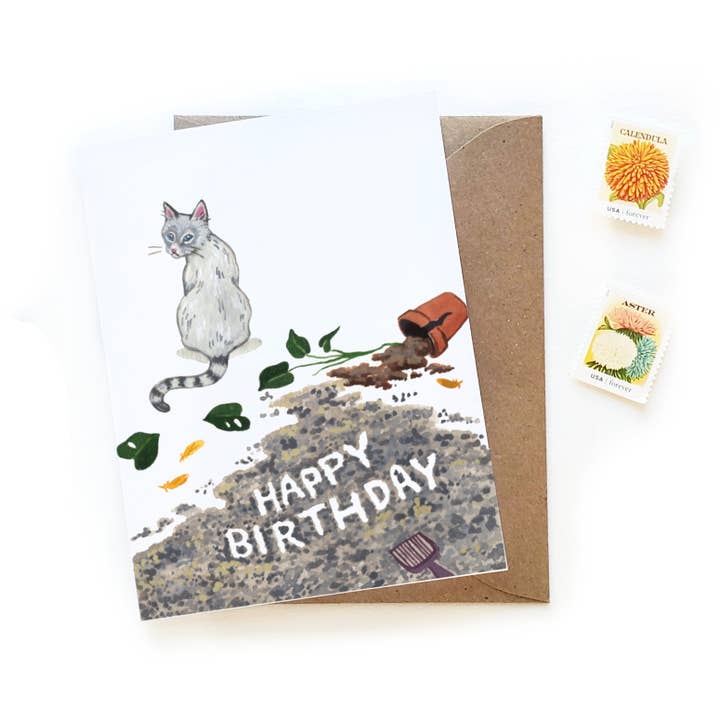 Messy Cat Birthday Card | Cat Lady Cat Dad Bday Card for wholesale by Sketchy Notions