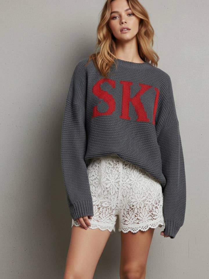 Mysig stickad tröja med skidmotiv för wholesale av Lara Daisy