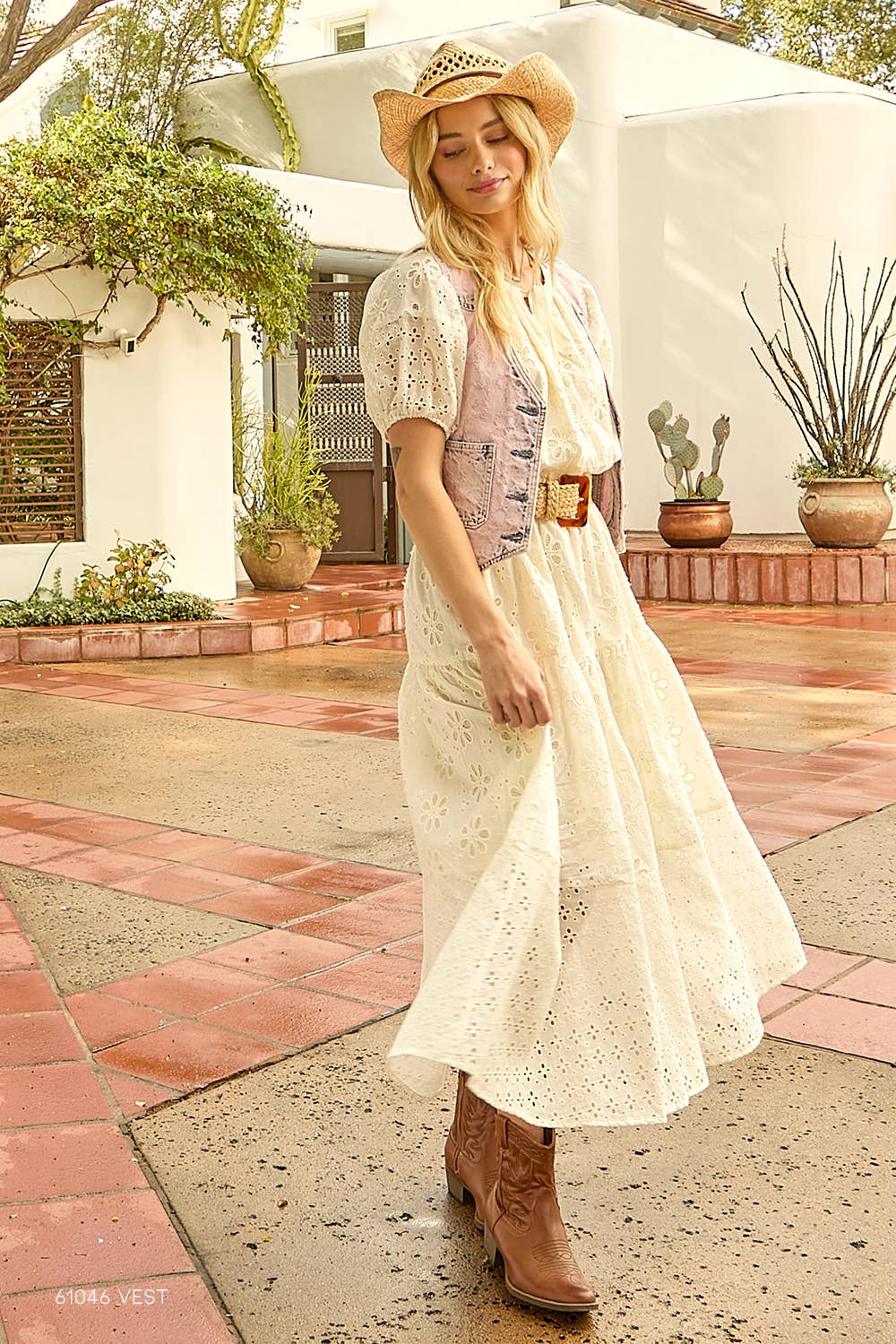 Mystree - Wholesale Dress - Women's - 61037 Puff Sleeve Tiered Eyelet Dress1