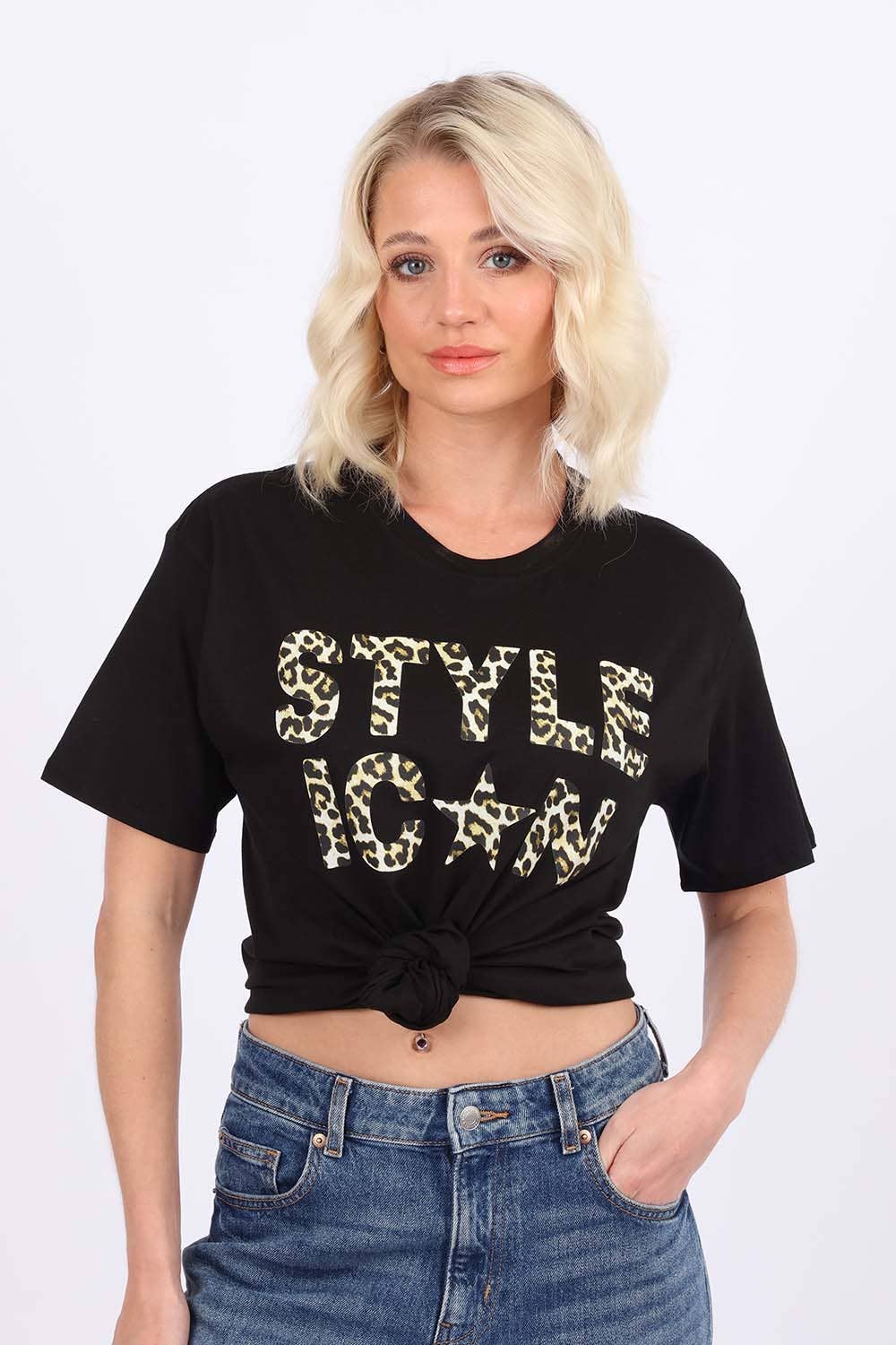 Black Women Leopard Style Icon Printed T Shirt (Custom Pack)   for wholesale on Faire1