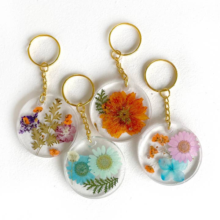Gold Chain Pressed Flower Key Chain for wholesale by Ophilya Handmade