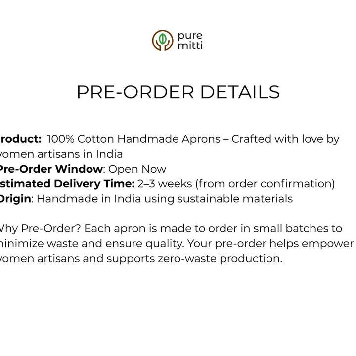 Pure Mitti - Wholesale Apron - Mustard Organic Cotton Apron – 100% Natural1
