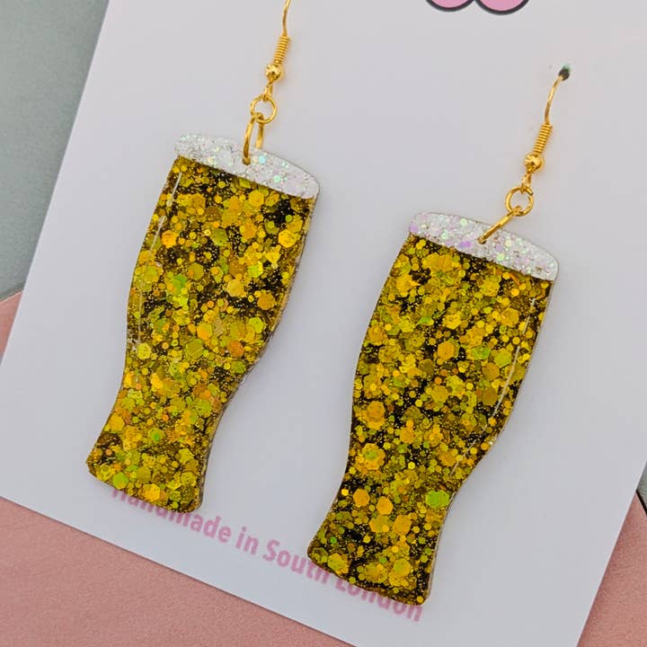 By Heather Filby – wholesale Dangle earrings – Pint Glass Glitter Resin Earrings6