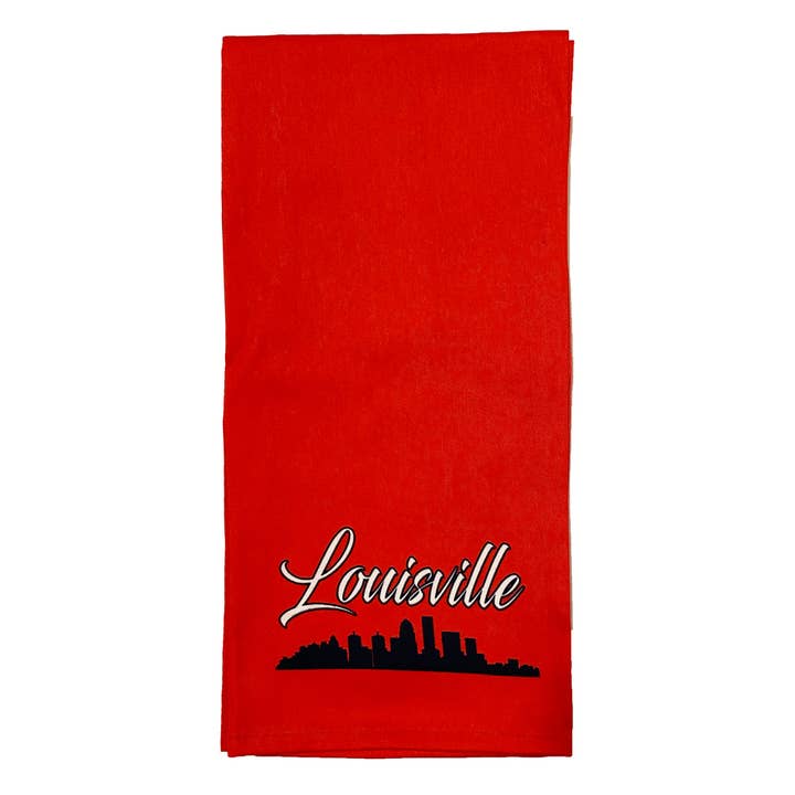 Louisville Skyline in Red and Black Tea Towel for wholesale by Layne Wilson