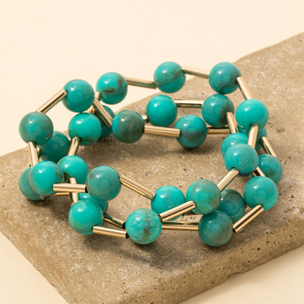 Anarchy Street – wholesale Beaded bracelet – Metallic Bars And Ball Resin Beads Bracelet 3 Set0