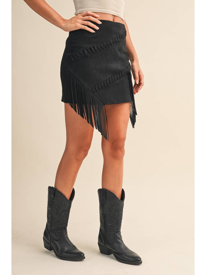 Klesis - Wholesale Skirt - Women's - IS1300 SUEDE FRINGE MINI SKIRT6