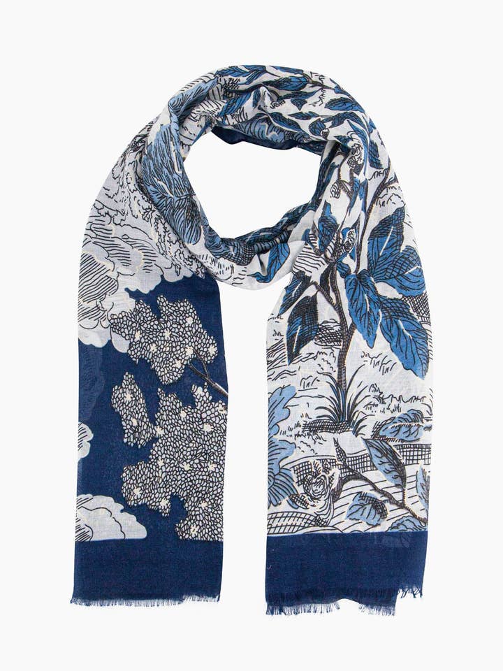 Emery Lightweight Scarf - Blue, Floral Print for wholesale by Sarta Accessories