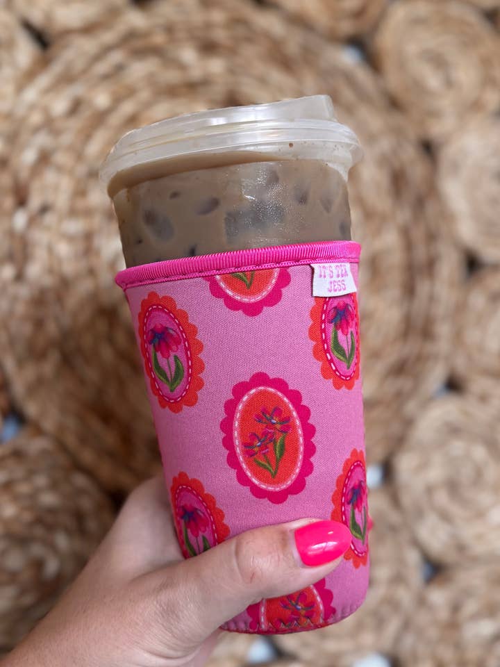 Iced Coffee Sleeve - Vintage Floral Portrait for wholesale by It's Tex Jess