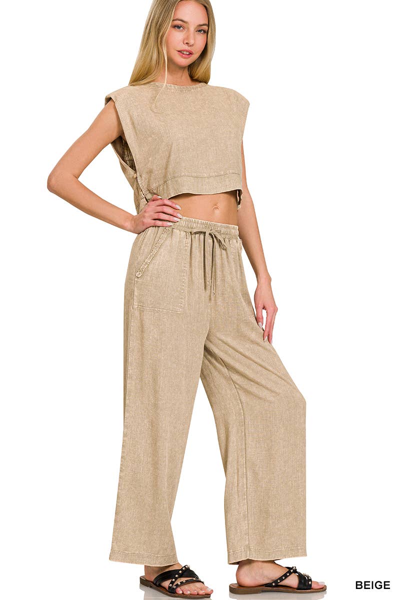 42POPS – wholesale Pants – Women's – ".....Washed Linen Pants w/ drawstring3