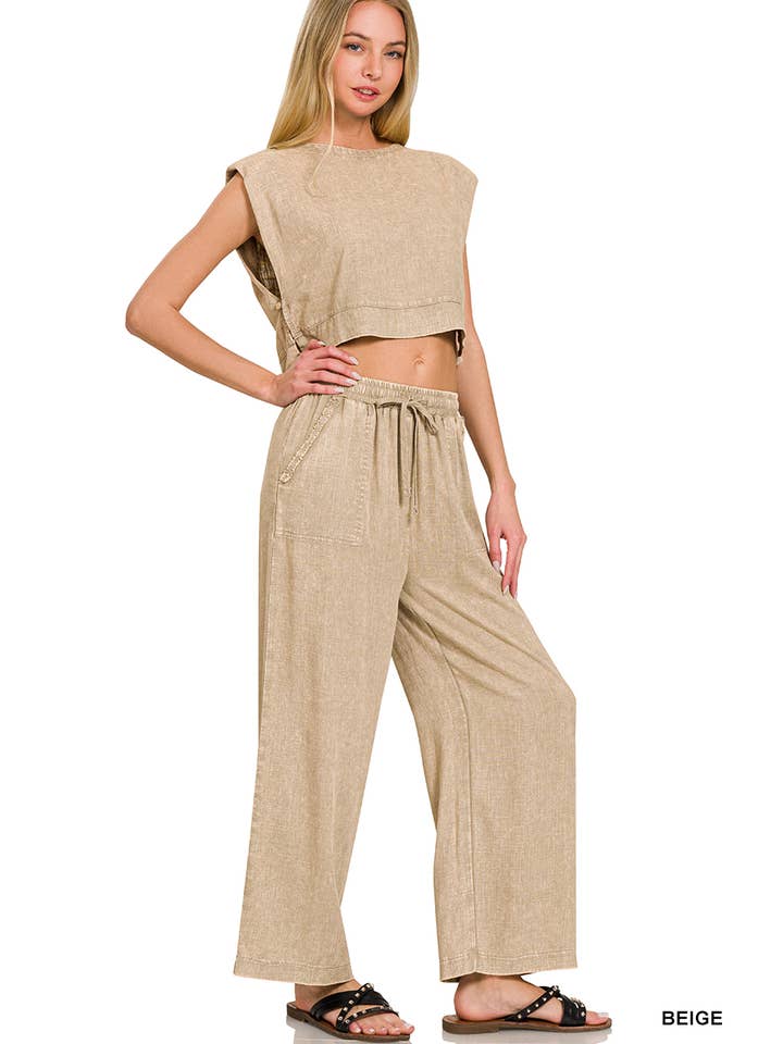 42POPS – Großhandel Hose – Damen – .....Gewaschene Leinenhosen mit Kordelzug3